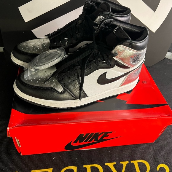 Jordan Black and Silver High-Top Sneakers. W12/M10.5 - Picture 3 of 7